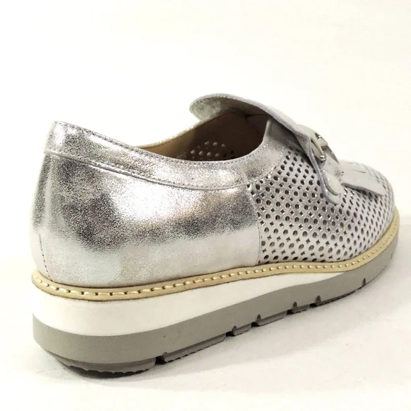 DONNA SOFT 🇮🇹WOMEN'S SILVER SOFT LEATHER COMFORT SUMMER LOAFERS - Picture 5 of 8